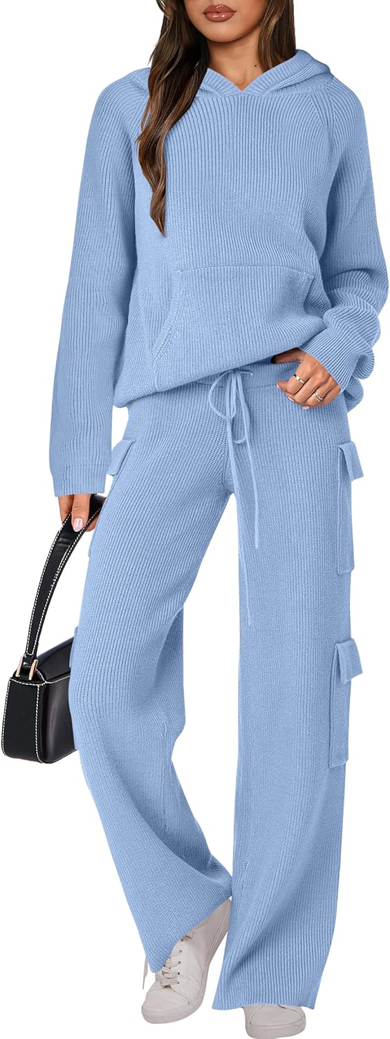 🎄 LIQUIDATION NOËL 🔥 Ensemble 2 pièces – Sweat à capuche tricoté et pantalon droit
