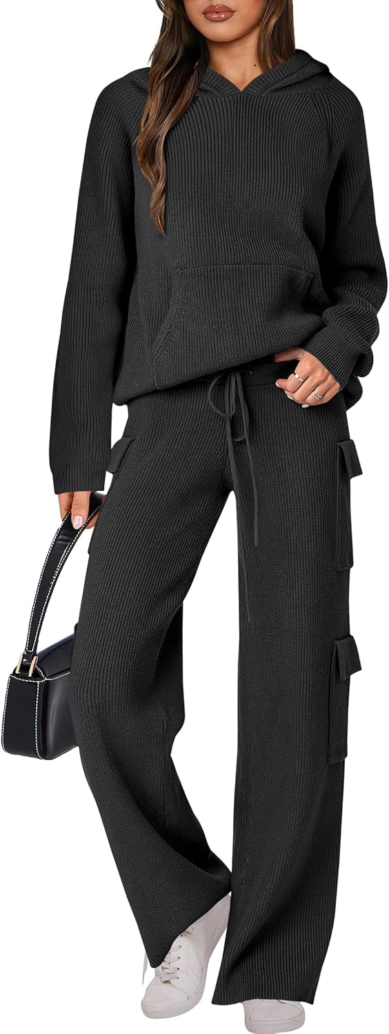 🎄 LIQUIDATION NOËL 🔥 Ensemble 2 pièces – Sweat à capuche tricoté et pantalon droit