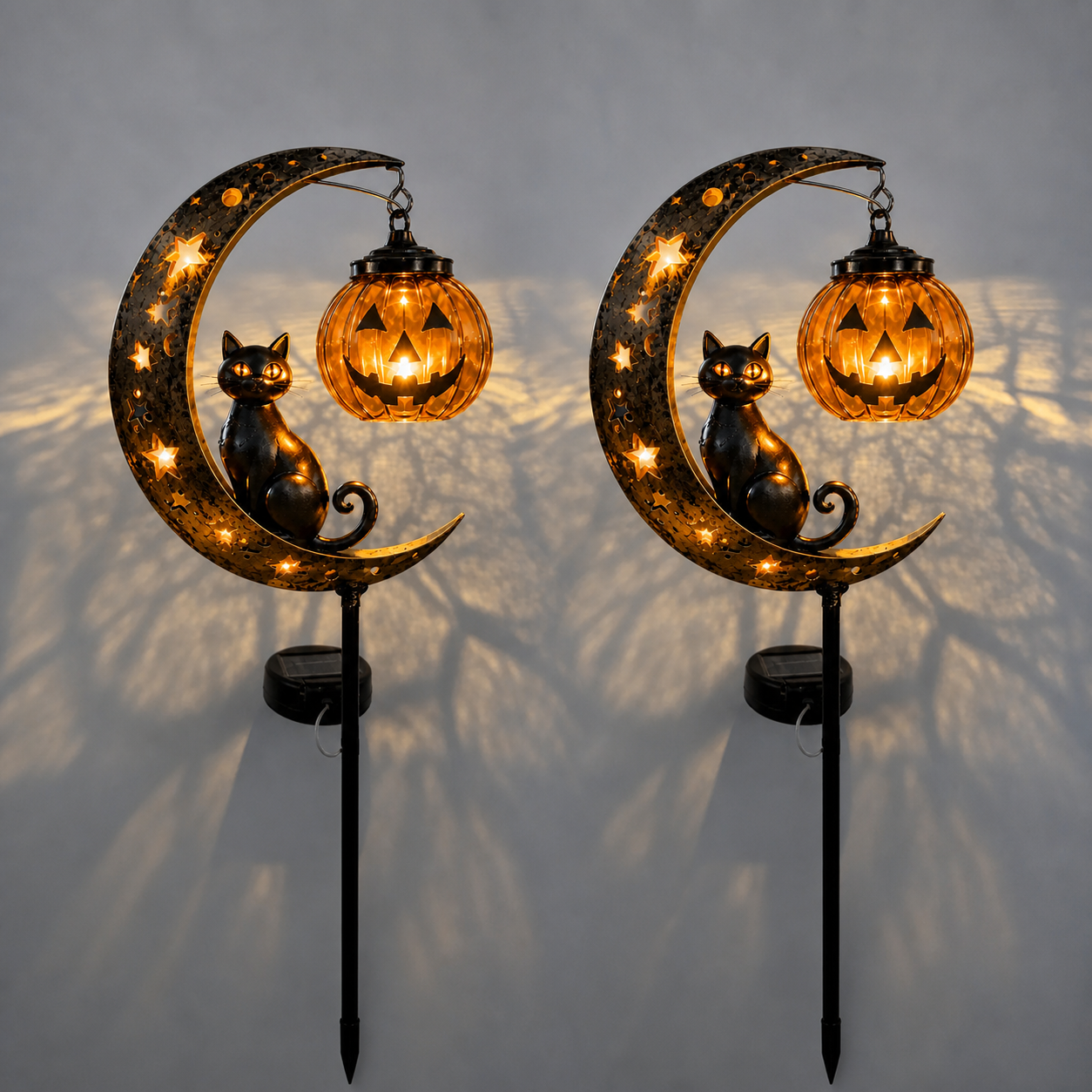 🔥 55% OFF TODAY 👻 Solar Halloween Garden Stake Light with Black Cat & Pumpkin