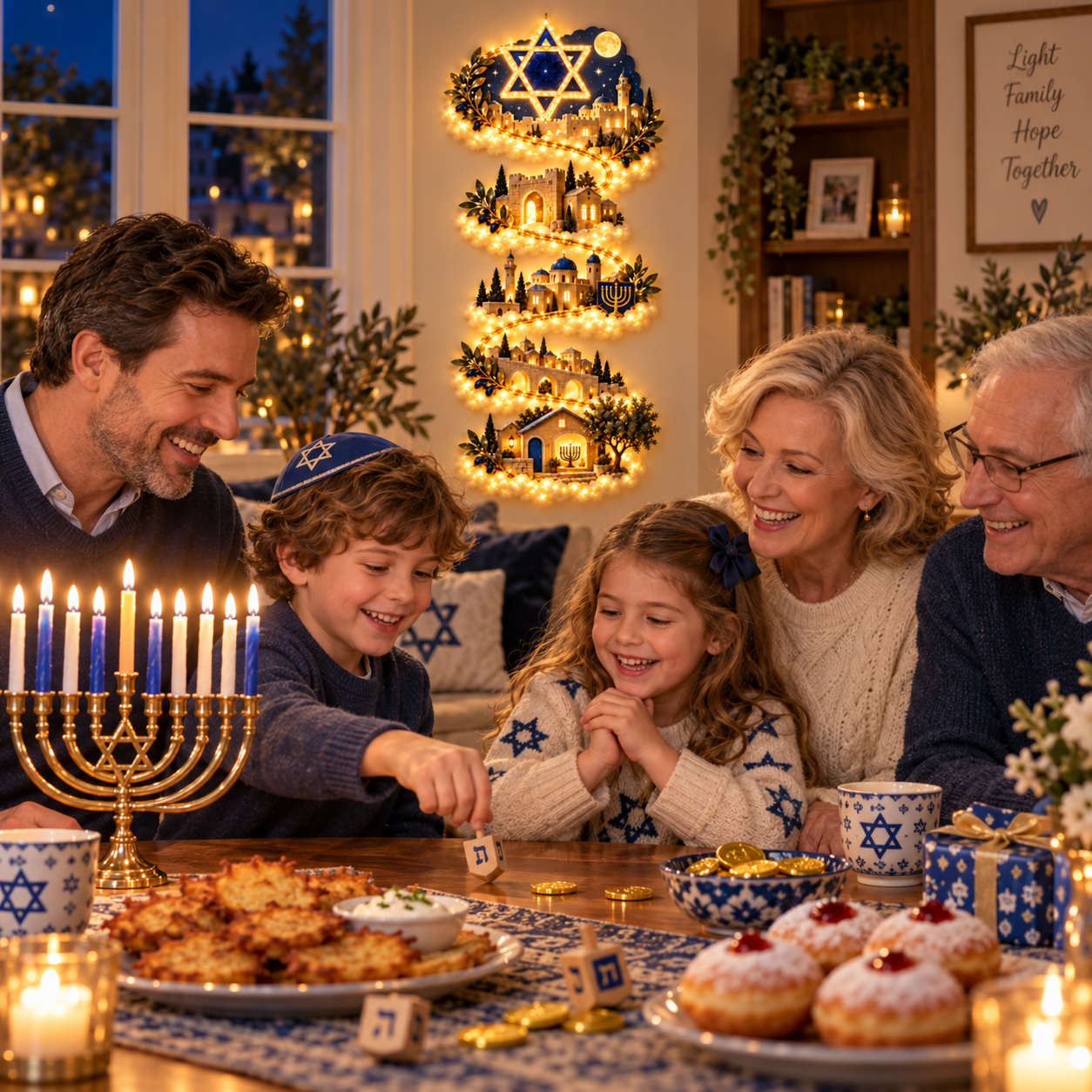 🔥🎁🕎 Hanukkah Festival of Lights Wall Decor Collection – 4 Glowing Designs Celebrating Eight Nights of Light ✨