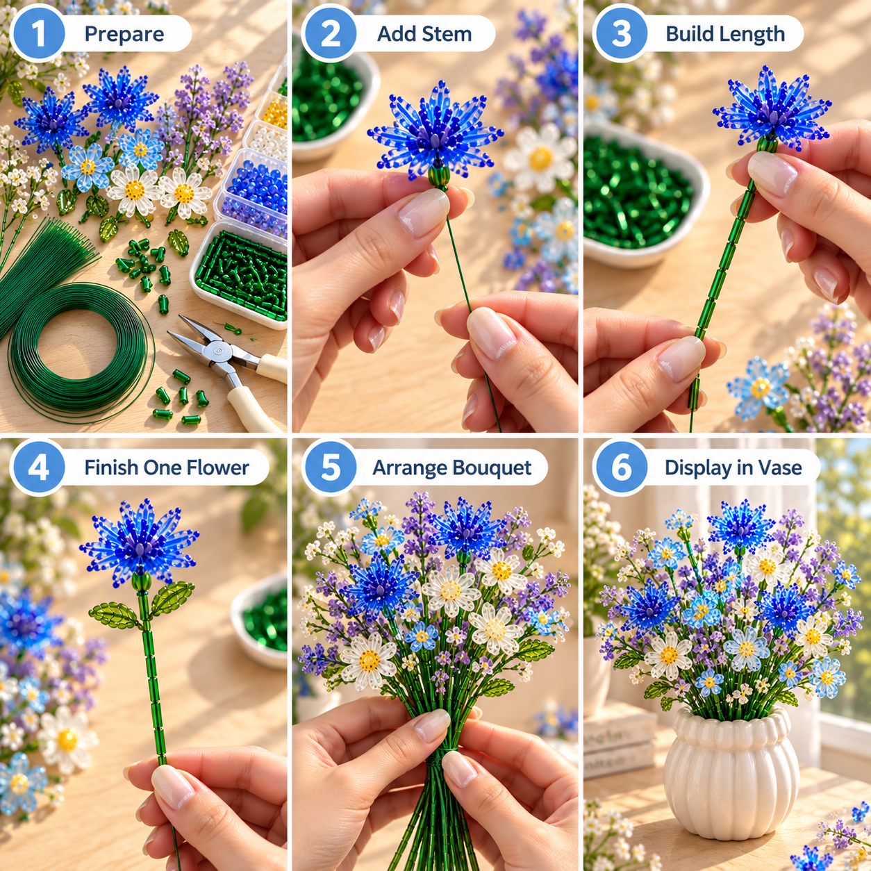 🌼✨DIY Beaded Wildflower Bouquet Kit – Handmade Crystal Flower Craft Set🌸
