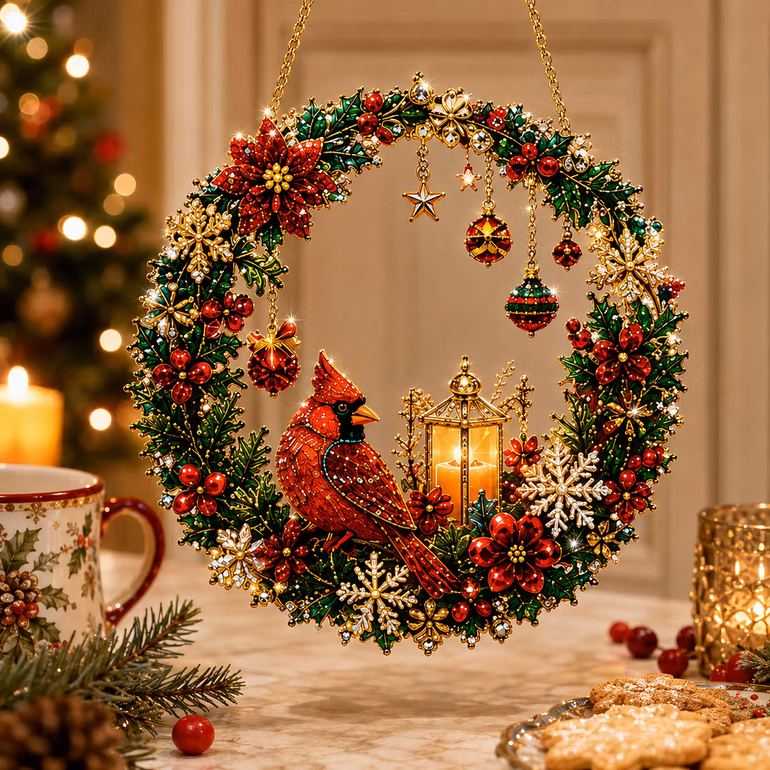 DIY Xmas Pearl Art Diamond Painting Acrylic Wreath Pendant