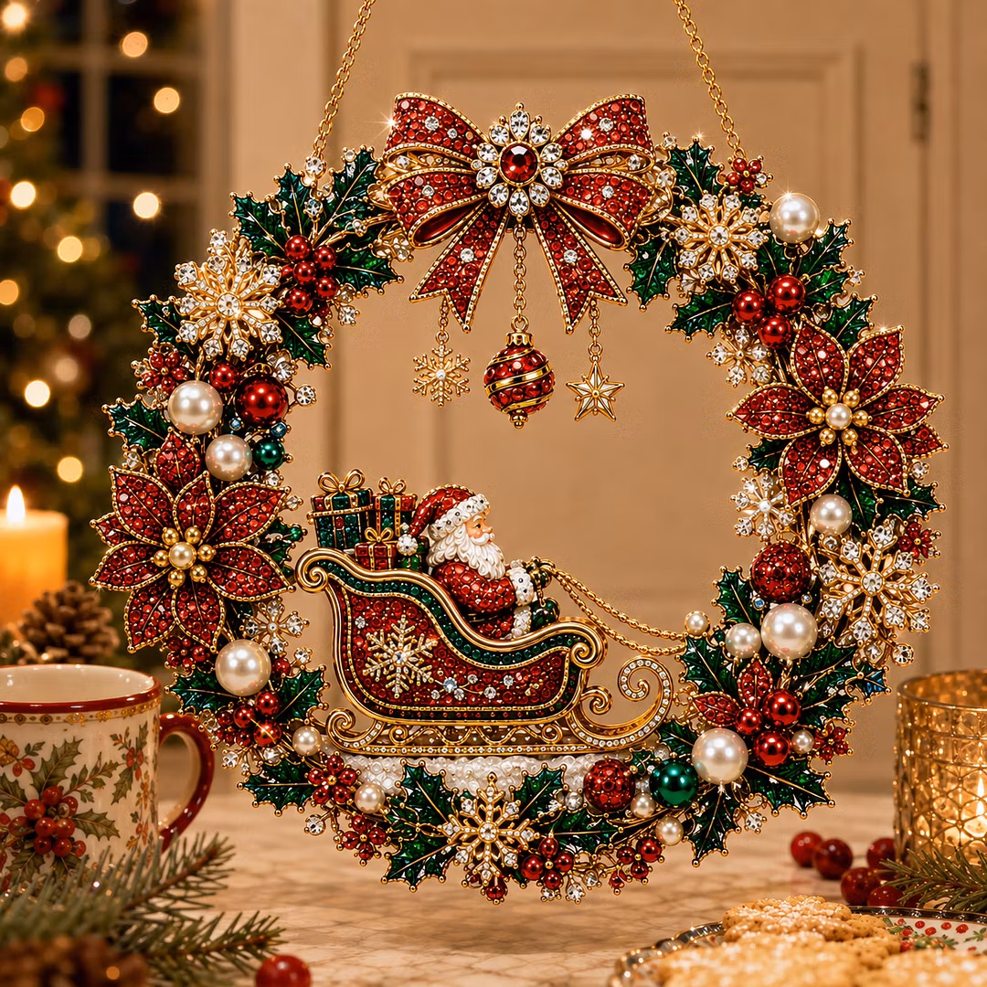DIY Xmas Pearl Art Diamond Painting Acrylic Wreath Pendant