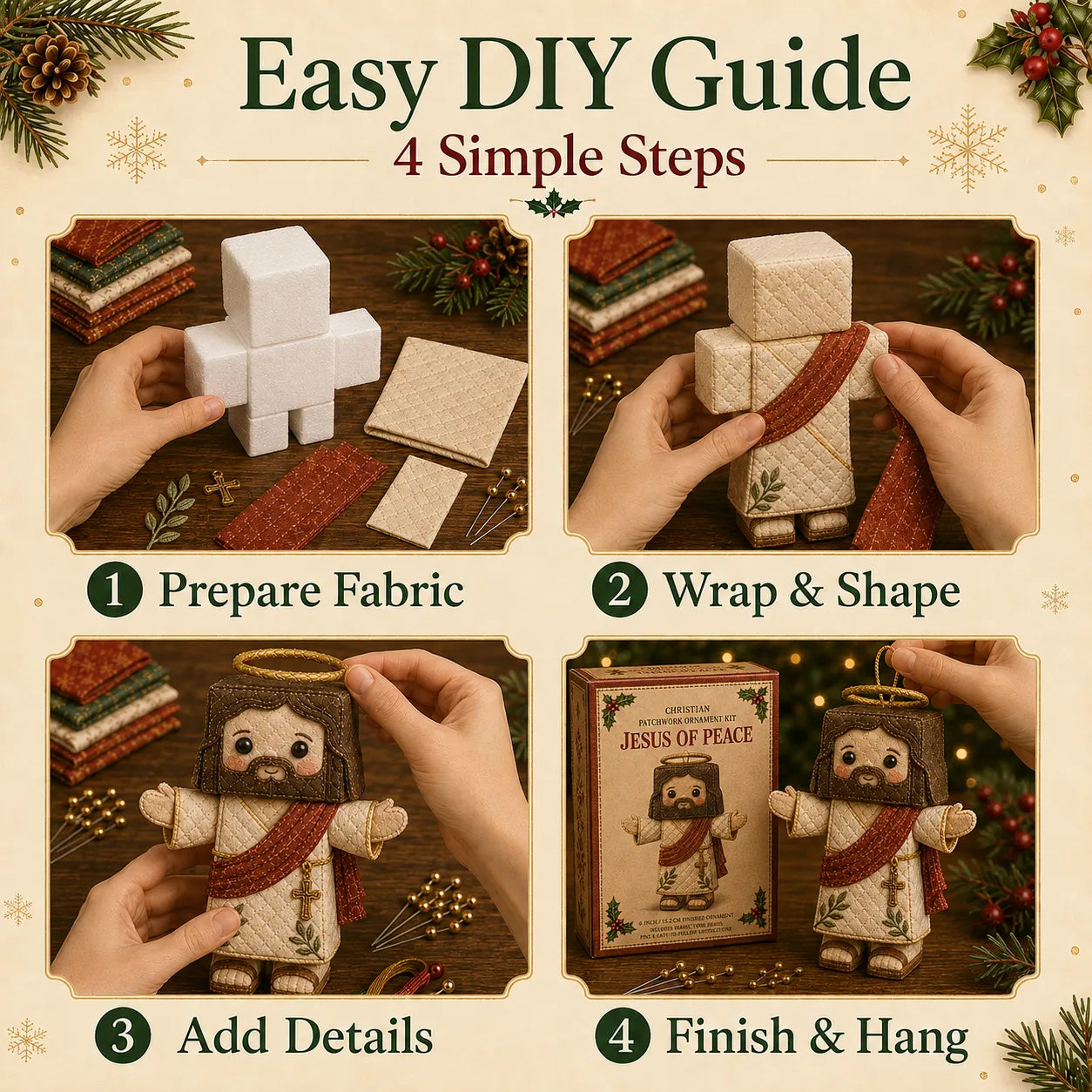 \ ✝️ Beginner-Friendly DIY Christian Block Figure Patchwork Ornament Kit Collection | Complete Kit with Pre-Cut Fabrics, Padded Ornament Form & Step-by-Step Guide Included 💕