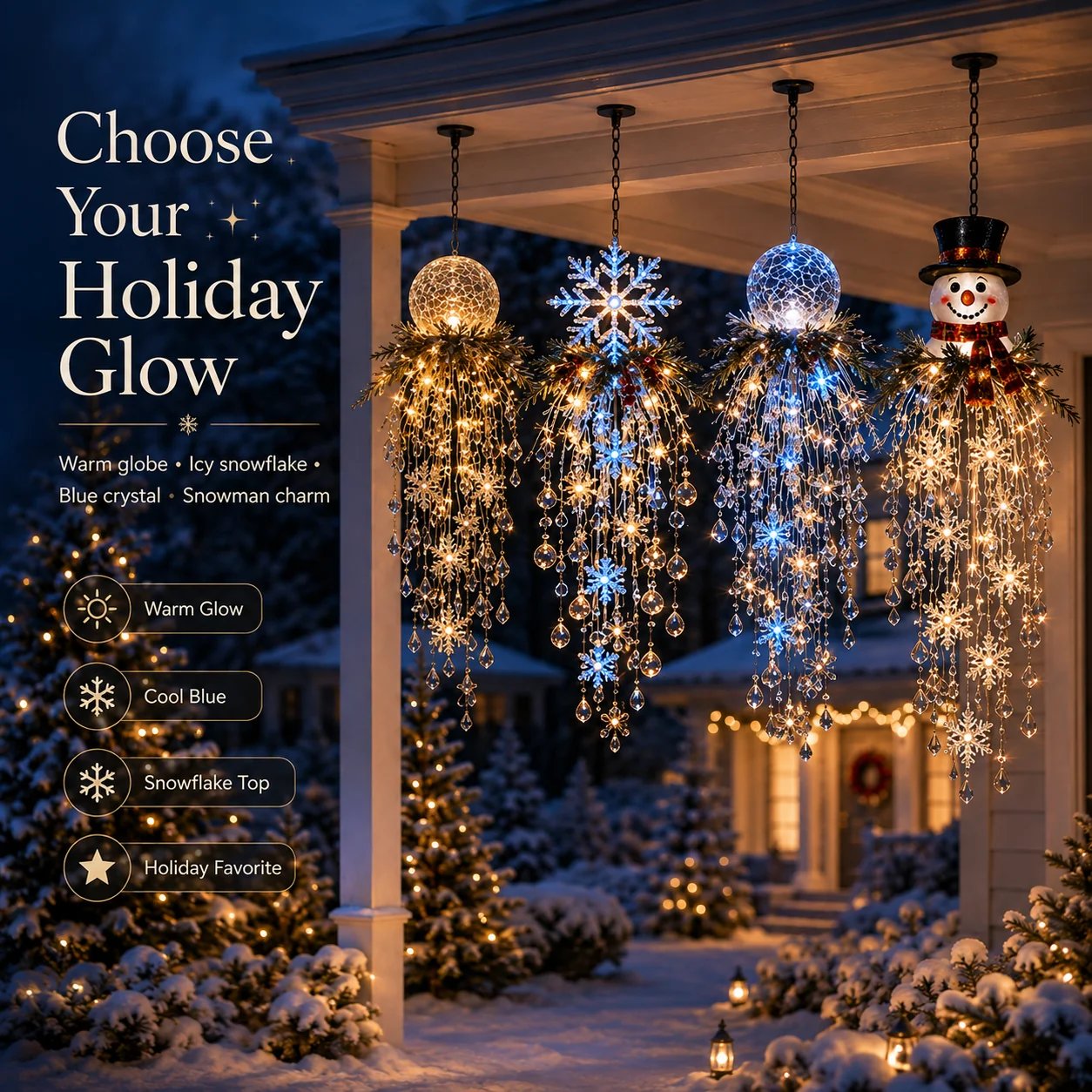 ❄️✨ Crystal Snowflake Waterfall LED Christmas Lights — Create a Magical Winter Wonderland! 🎄💡