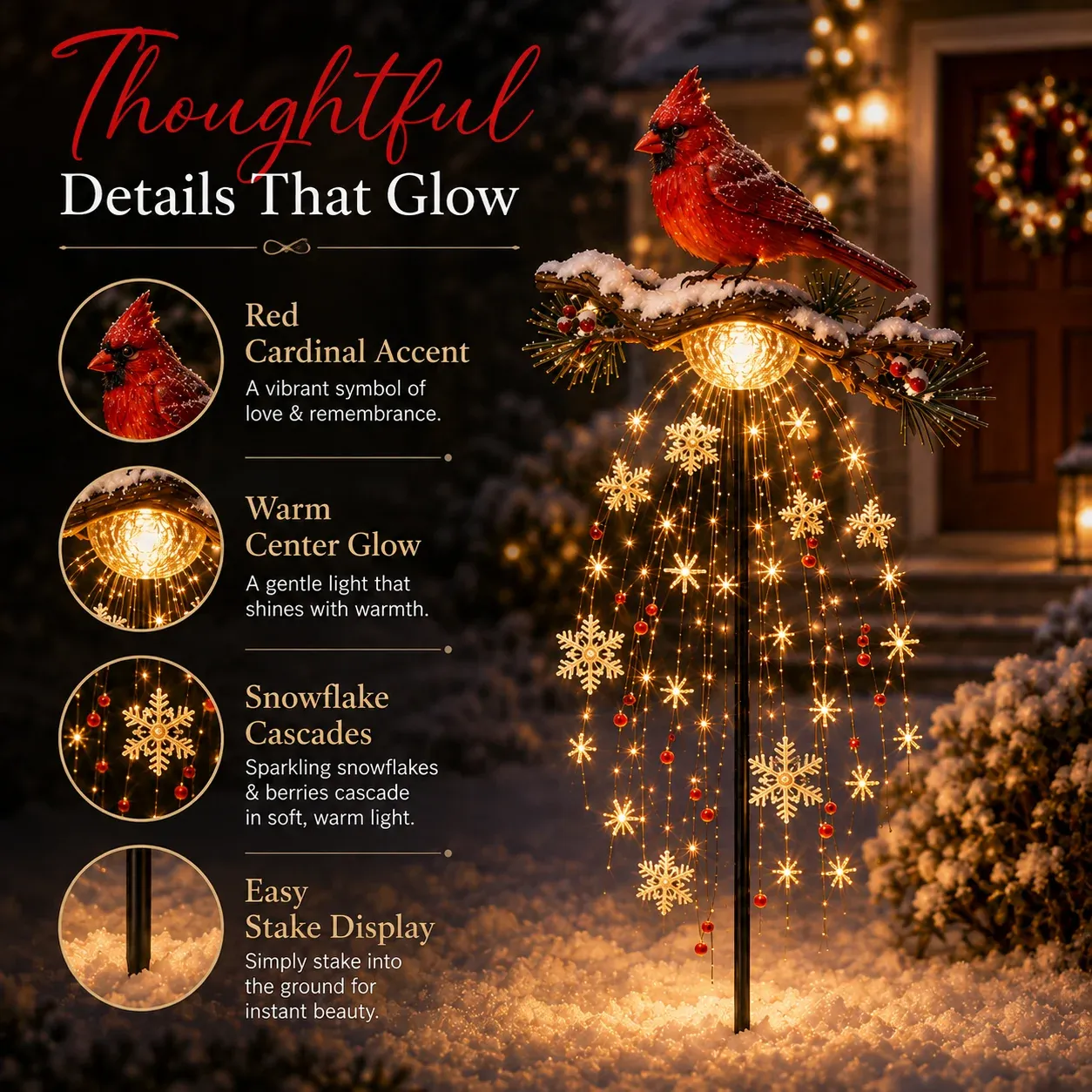❤ Cardinal Memory Fountain – Lighted Christmas Remembrance Garden Decor