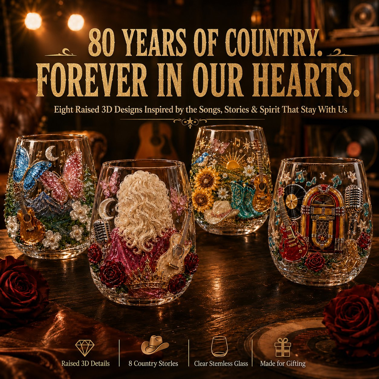 🤠8 Dolly-Inspired Country Designs with Raised Guitars, Butterflies, Boots, Florals & Vintage Music Details 🎸✨