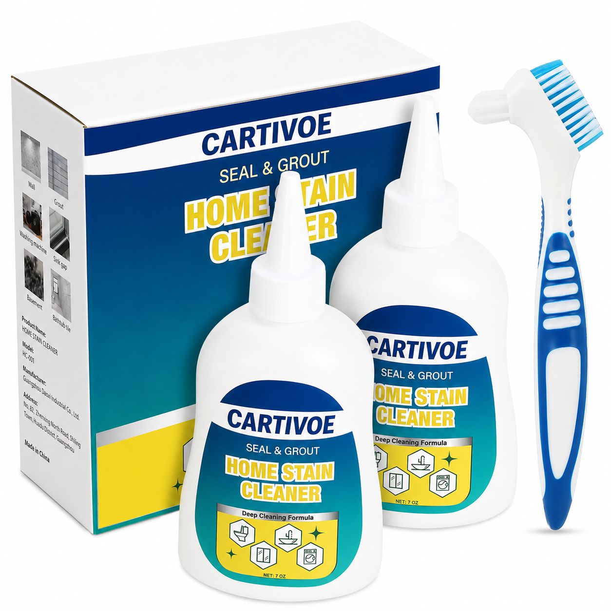 CARTIVOE& BUBCLEAN Mold Remover Gel with Scrub Brush - Heavy Duty Household Deep Cleaning House Supplies for Black Spot Removal, Deep Mold Whitening, Musty Dirt Elim - 7 Fl Oz Cleaner for Washer Gasket, Shower Caulk, Shower Caulk Clean
