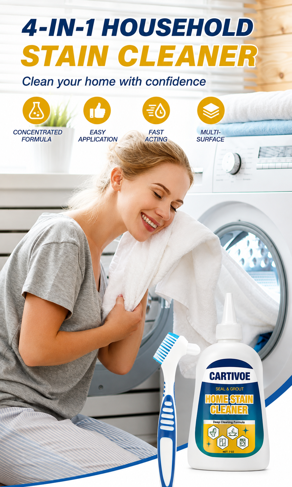 CARTIVOE& BUBCLEAN Mold Remover Gel with Scrub Brush - Heavy Duty Household Deep Cleaning House Supplies for Black Spot Removal, Deep Mold Whitening, Musty Dirt Elim - 7 Fl Oz Cleaner for Washer Gasket, Shower Caulk, Shower Caulk Clean