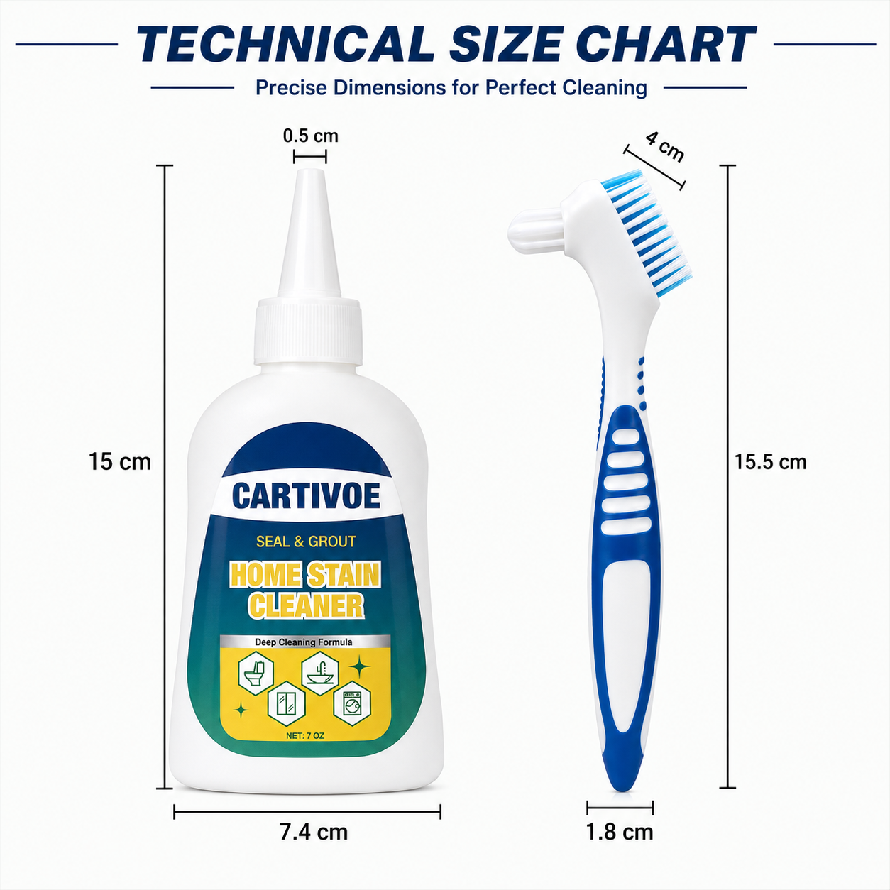 CARTIVOE& BUBCLEAN Mold Remover Gel with Scrub Brush - Heavy Duty Household Deep Cleaning House Supplies for Black Spot Removal, Deep Mold Whitening, Musty Dirt Elim - 7 Fl Oz Cleaner for Washer Gasket, Shower Caulk, Shower Caulk Clean