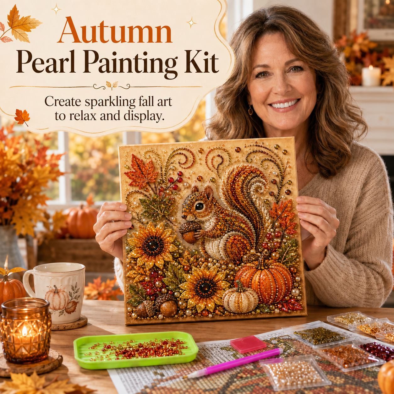 🔥 Last Day 49% OFF - 🍂💎 Autumn Pearl Painting Kit – Relaxing DIY Craft to Create Sparkling Fall Artwork 🖌️