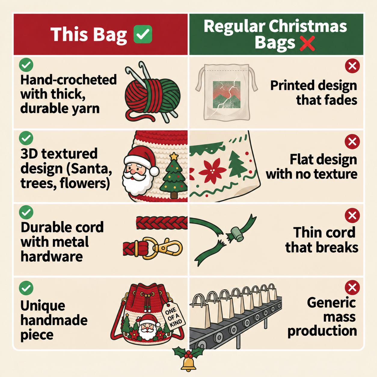 Hand-Knitted Christmas Bag