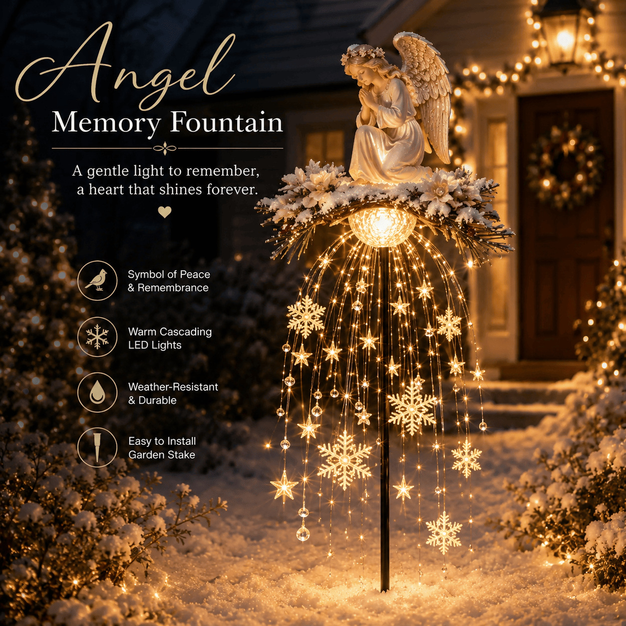❤ Cardinal Memory Fountain – Lighted Christmas Remembrance Garden Decor
