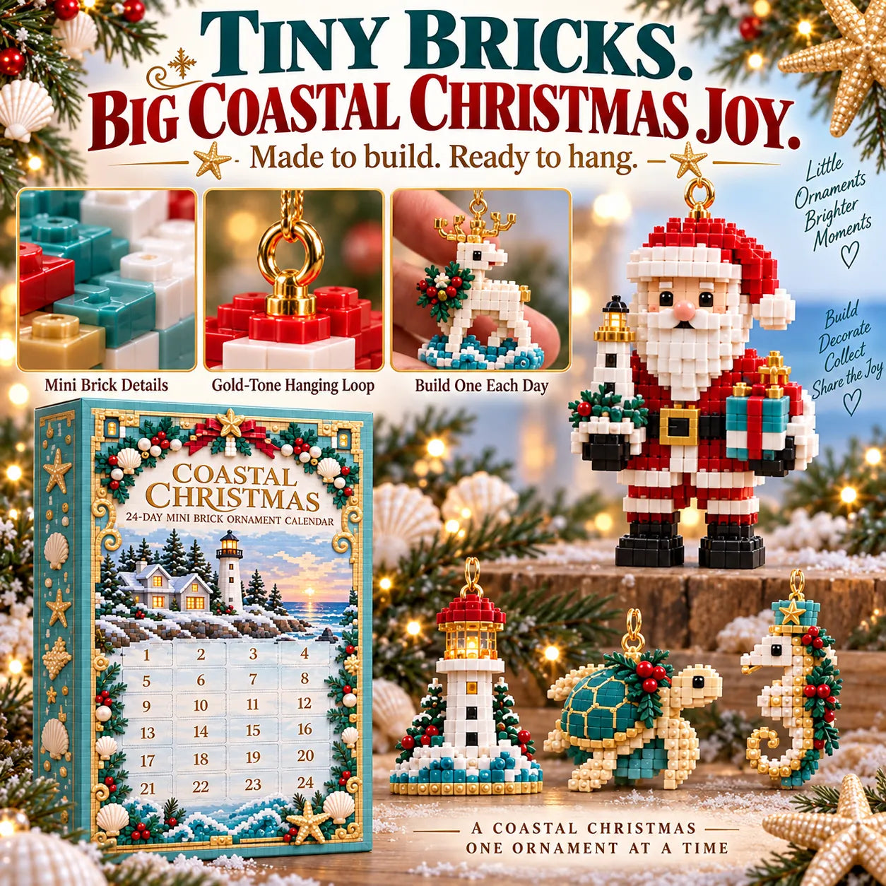 ⏳🎄 LAST CHANCE — 49% OFF! 🌊✨ Coastal Christmas 24-Day Mini Brick Ornament Advent Calendar — Countdown to Christmas Starts NOW! ⏰🎁
