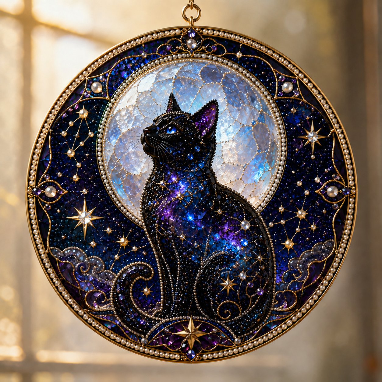 🔥Last Day 50% OFF - 🌙 DIY Celestial Black Cat Window Hanging Kit | 3D Pearl Bead Suncatcher 🔮✨
