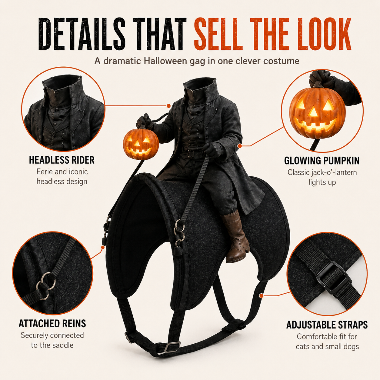 😺The Headless Horseman Ride Pet Costume🎃