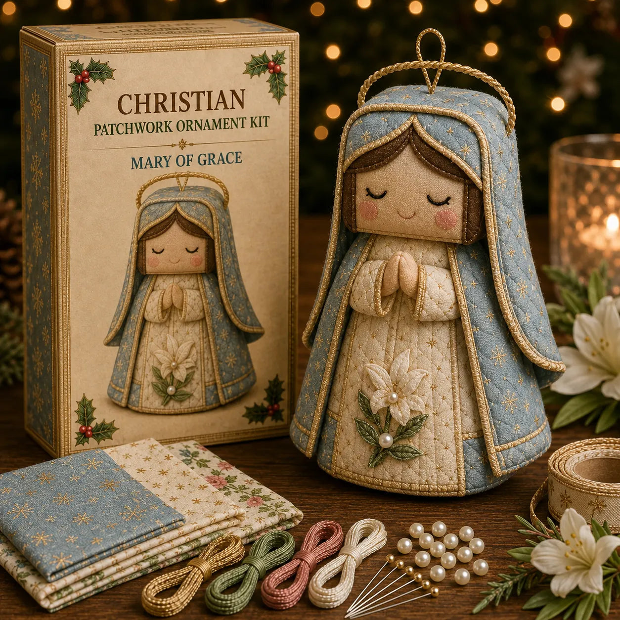 \ ✝️ Beginner-Friendly DIY Christian Block Figure Patchwork Ornament Kit Collection | Complete Kit with Pre-Cut Fabrics, Padded Ornament Form & Step-by-Step Guide Included 💕