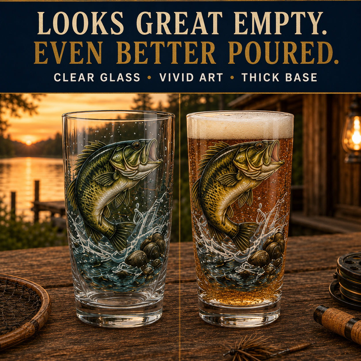 🎣 7-Piece Fishing Pint Glass Gift Set for Fishermen