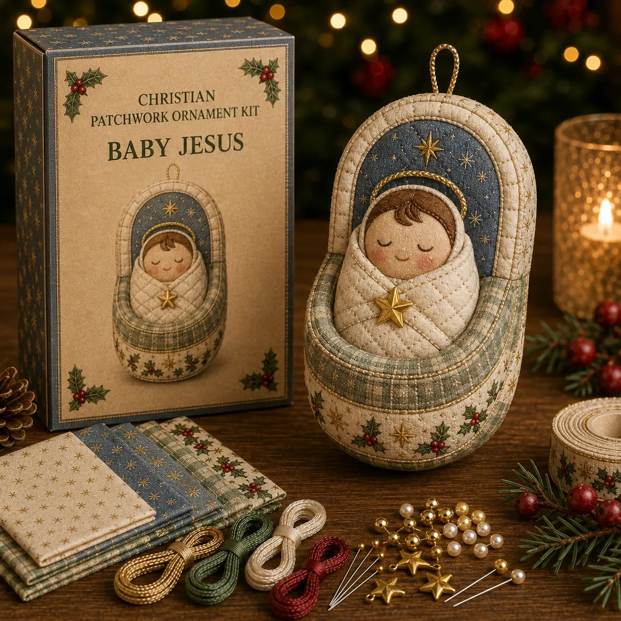 \ ✝️ Beginner-Friendly DIY Christian Block Figure Patchwork Ornament Kit Collection | Complete Kit with Pre-Cut Fabrics, Padded Ornament Form & Step-by-Step Guide Included 💕