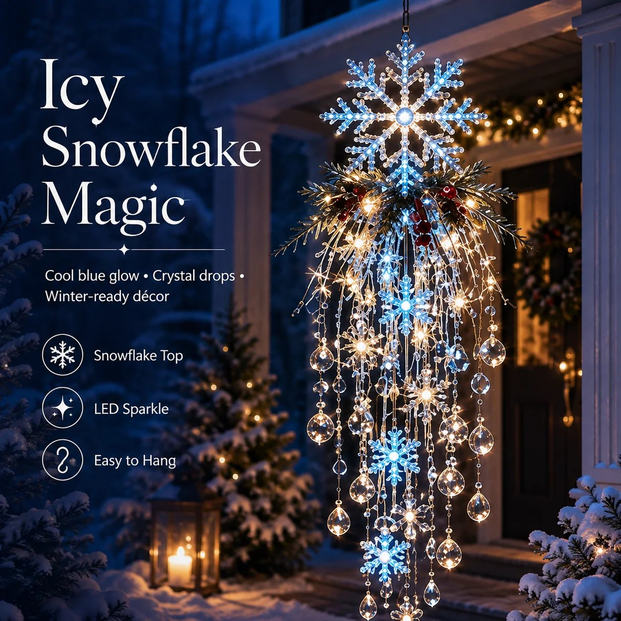 ❄️✨ Crystal Snowflake Waterfall LED Christmas Lights — Create a Magical Winter Wonderland! 🎄💡