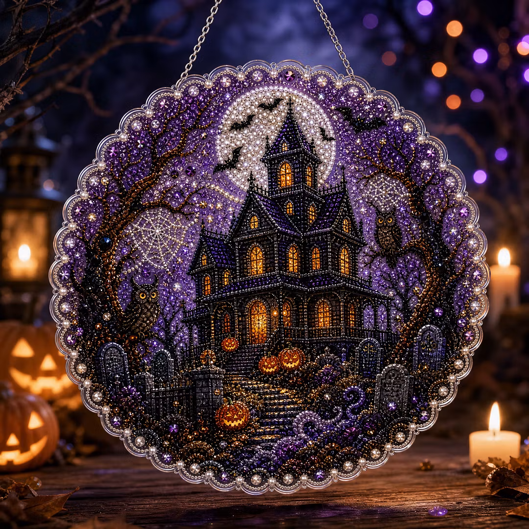 DIY Halloween Diamond Painting Pearls Painting Pendant