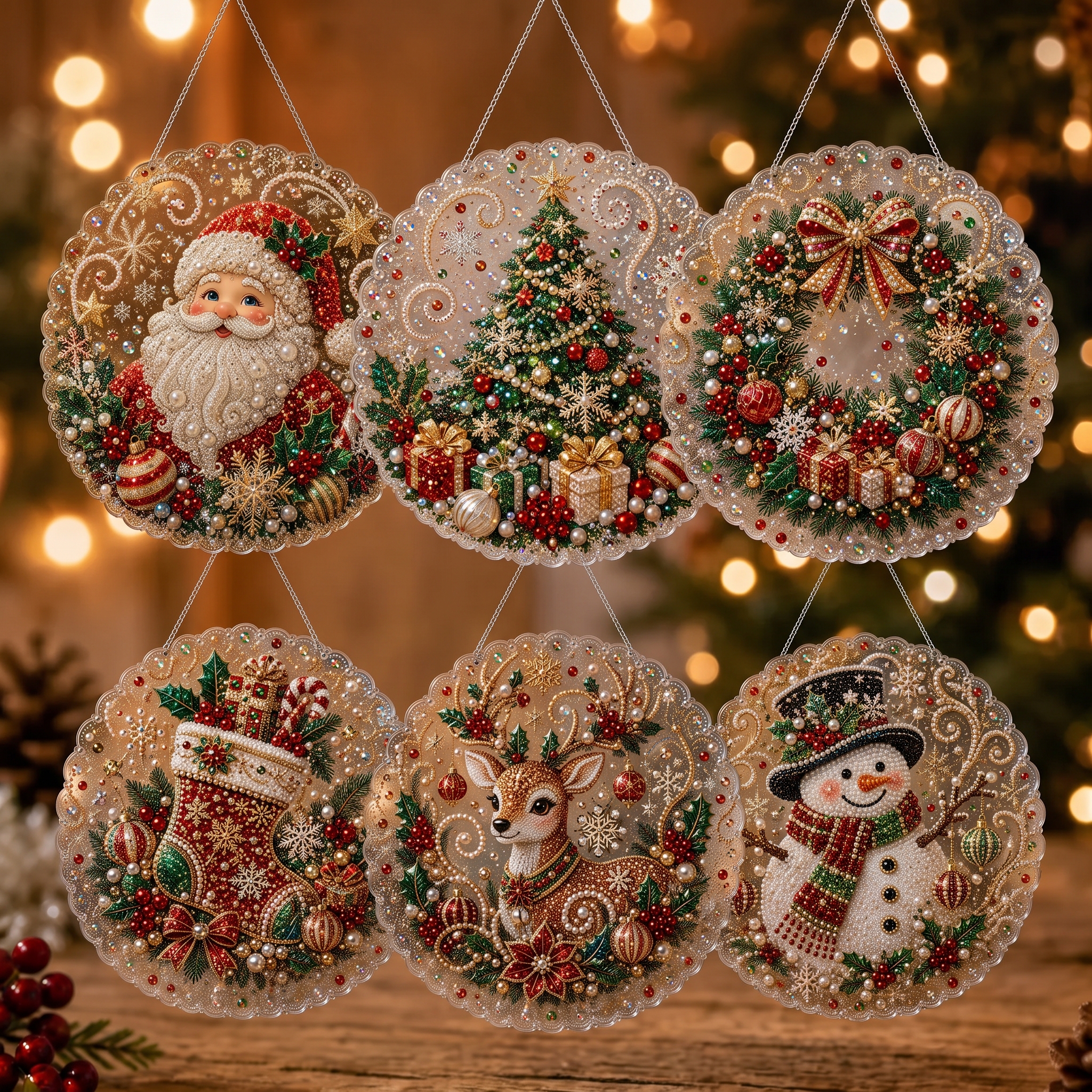 Christmas Pearl Diamond Art Hanging Ornament Kit 🎄✨ – Luxury Flocked Canvas & Non‑Fading Pearl Beads DIY Holiday Décor