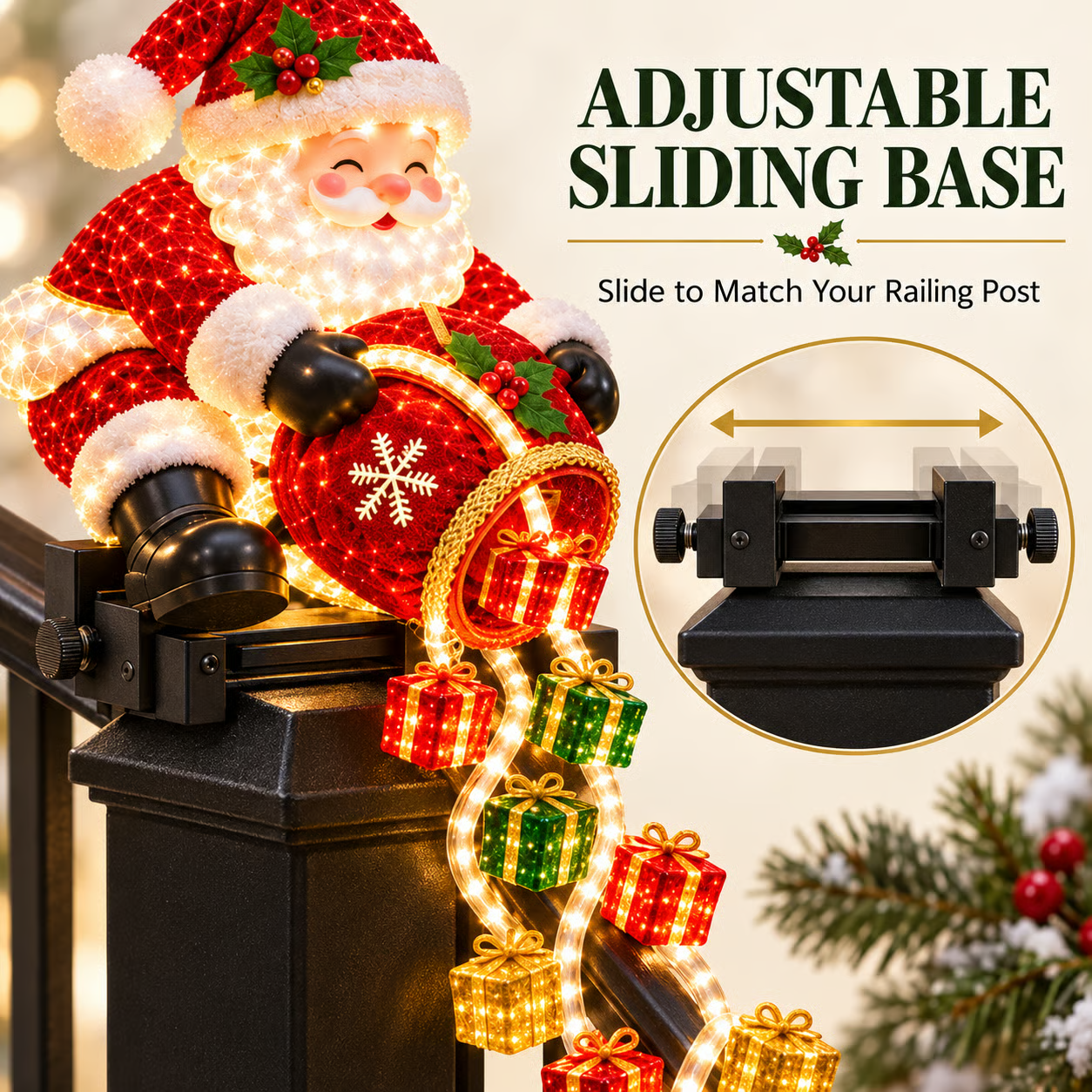 🎅 62% OFF | Santa’s Magical Gift Cascade Lights – Festive Railing & Stairway Christmas Decor ✨