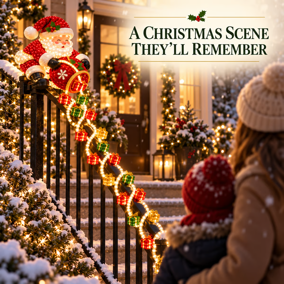 🎅 62% OFF | Santa’s Magical Gift Cascade Lights – Festive Railing & Stairway Christmas Decor ✨