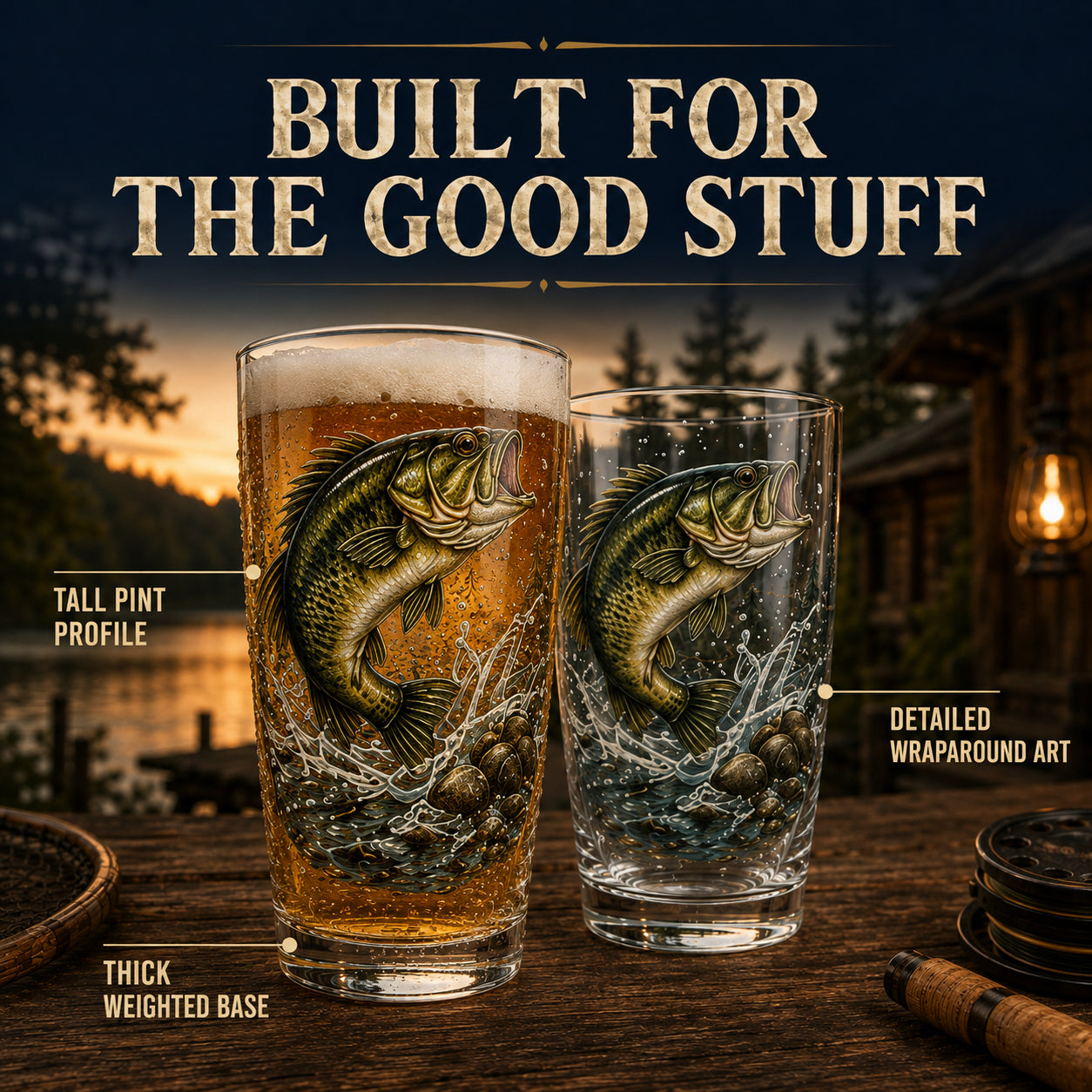 🎣 7-Piece Fishing Pint Glass Gift Set for Fishermen
