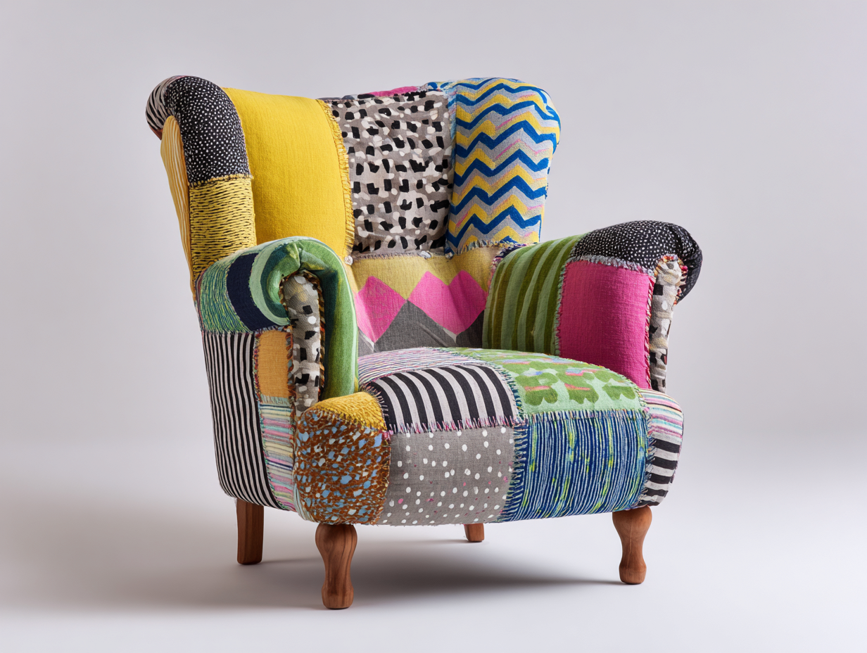 Sessel Patchwork Stoffbezug 88x82x108 cm - Mehrfarbig - Vintage Loungedesign-Facormohaus