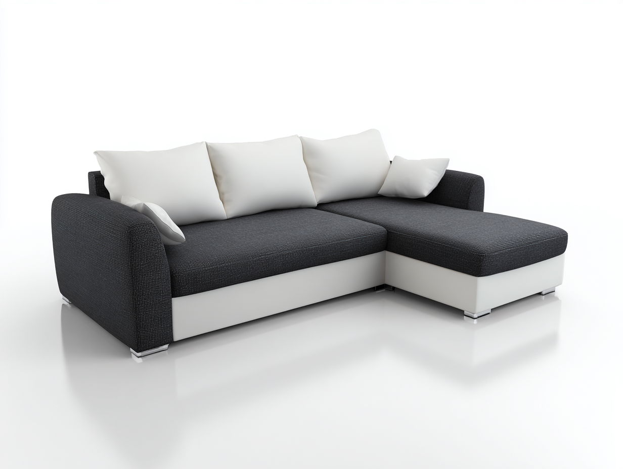 Ecksofa Stoffbezug Kunstleder 260x165x82 cm - Schwarz-Weiß - Modernes Wohnzimmerdesign-Facormohaus