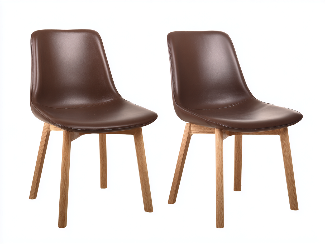 Esszimmerstühle Kunstleder-Holz 50x57x84 cm - Dunkelbraun-Natur - Modernes Schalendesign im 2er-Set-Facormohaus