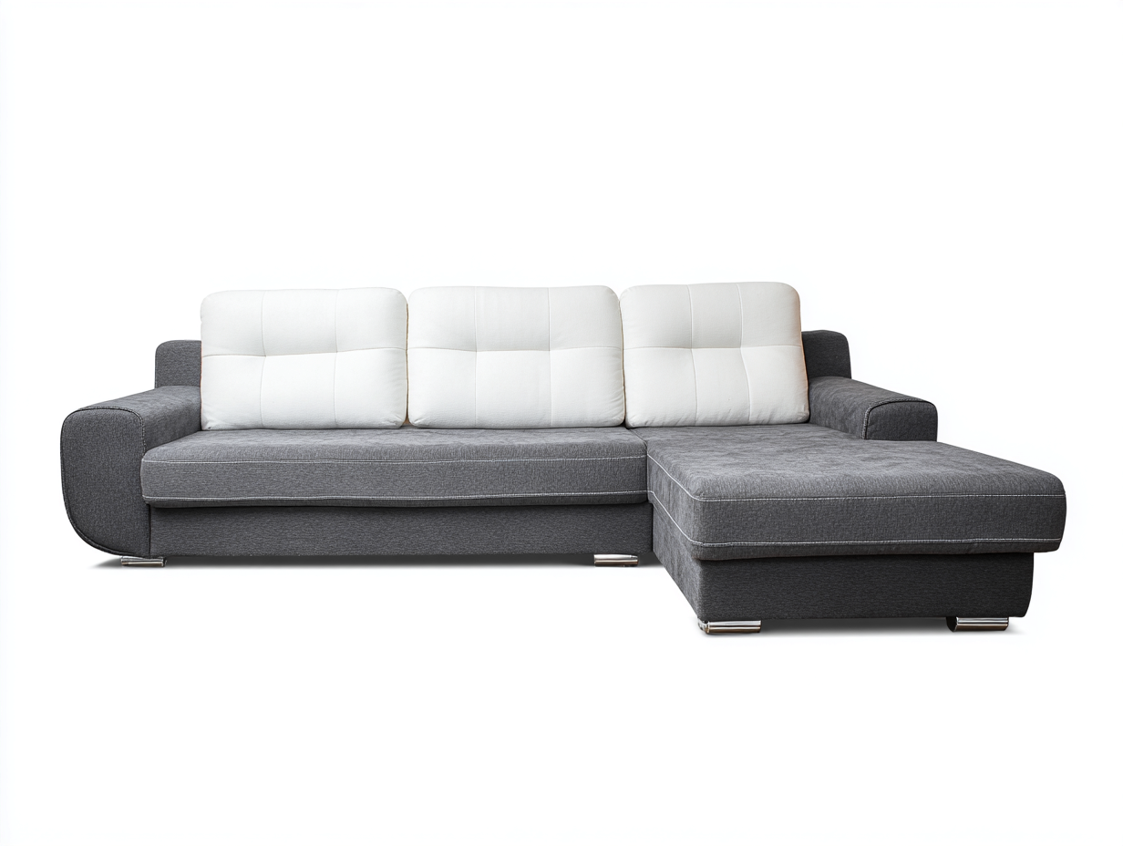 Ecksofa Stoff 255x165x82 cm Grau-Weiß Modernes Wohnsofa-Facormohaus