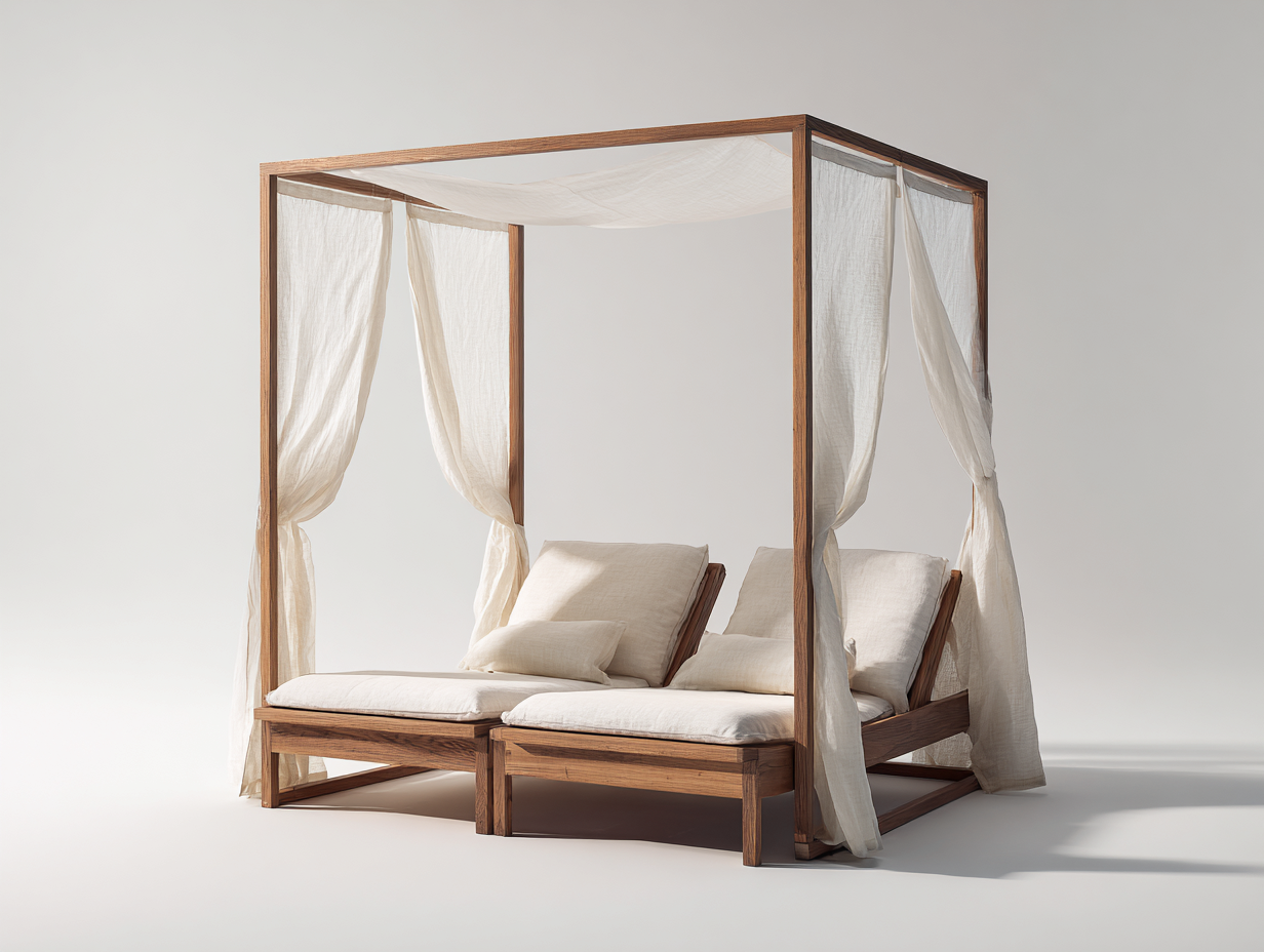 Sonnenliege Holz 200x160x200 cm - Naturholz und Creme - mit Baldachin-Facormohaus