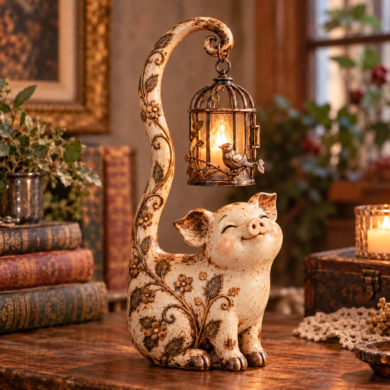 🐱✨ Little Guardian Cat Lantern | Vintage Lighted Sculpture