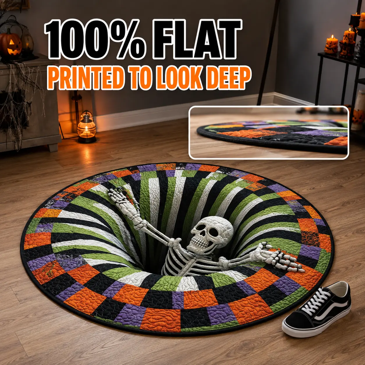 Cartivoe™ Halloween 3D Skeleton Illusion Round Rug – 31.5" (80 cm) Quilted Polyester Floor Mat 💀🎃