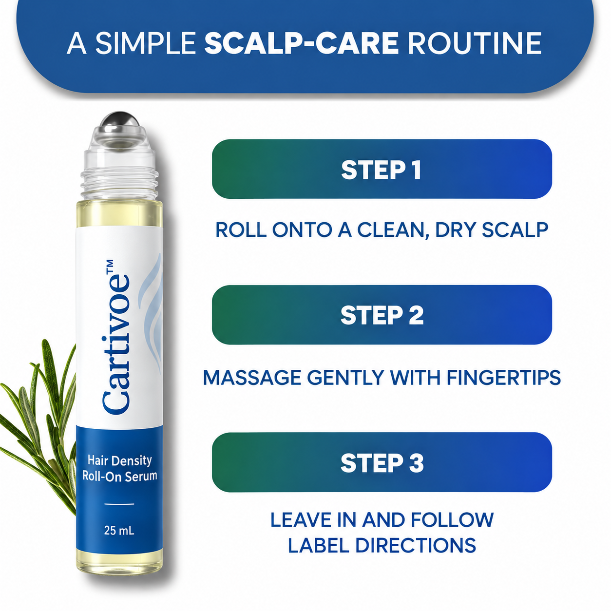 Cartivoe™ Advanced Hair Density Roll-On Scalp Serum – 5% Saw Palmetto, 3% Rosemary, 1% Caffeine Complex & 3% Fenugreek, Non-Greasy Care for Fuller-Looking Hair, 25 mL 🌿