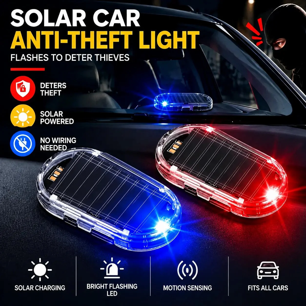 🚗 Cartivoe™ Solar Smart Car Warning Light – Wireless LED Security Indicator with Auto Light Sensor for Vehicle Protection