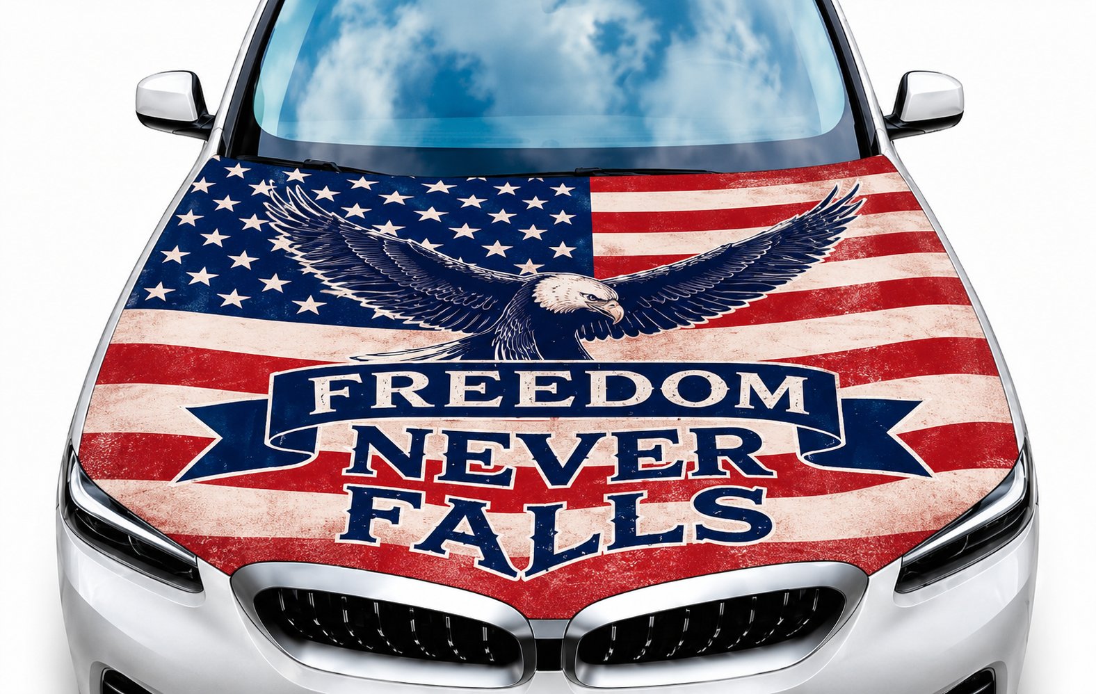 🔥US Paint‐Safe American Hood Flag Cover 🦅 Secure Buckle Design for Highway‐Stable Driving