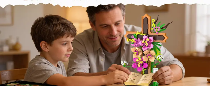Adult and child building the Classic cross together