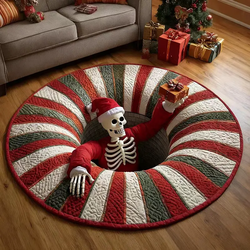 Cartivoe™ Halloween 3D Skeleton Illusion Round Rug – 31.5" (80 cm) Quilted Polyester Floor Mat 💀🎃