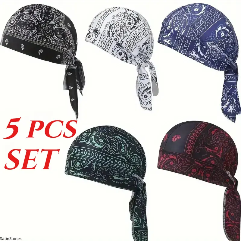 5-Pack Paisley Bandana Set, Cotton Headwraps