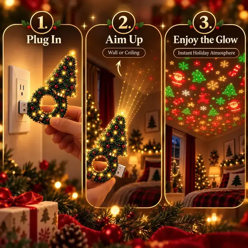 ✨ Cartivoe™ Christmas Starry Sky Projector Lamp – USB LED Holiday Ceiling Night Light with 6+ Festive Patterns | Magical Xmas Room Decor for Kids & Family