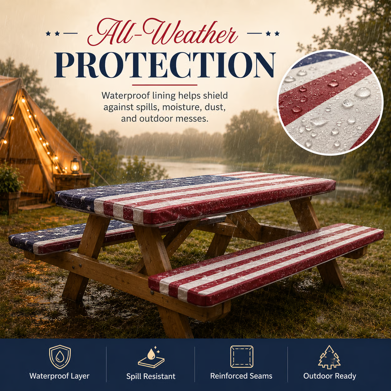 Waterproof Picnic Table Cover Set 🧺 – Fitted Outdoor Tablecloth Kit
