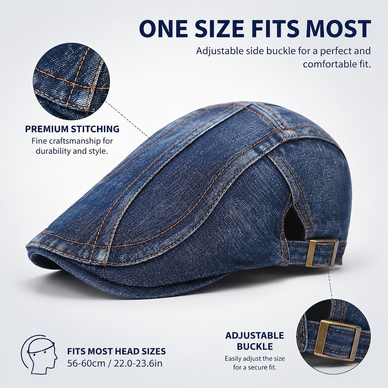 Women's Vintage Washed Neutral Denim Beret - Adjustable Daxiao Denim Fabric Hat, Solid Color, Easy Styling for Everyday Fashion Outfits, Clothes Accessories, Accessories For Women Women's Vintage Washed Neutral Denim Beret - Adjustable Daxiao Denim Fabric Hat, Solid Color, Easy Styling for Everyday Fashion Outfits, Clothes Accessories, Accessories For Women