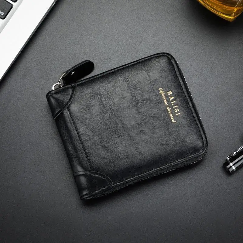2026 New Men's Bifold Wallet - PU Leather, Retro Style Short Mens Wallet, Zipper Card Holder, Coin Storage Money Bag, Men's Accessories, Do Not Wash, Summervibes backtoschool