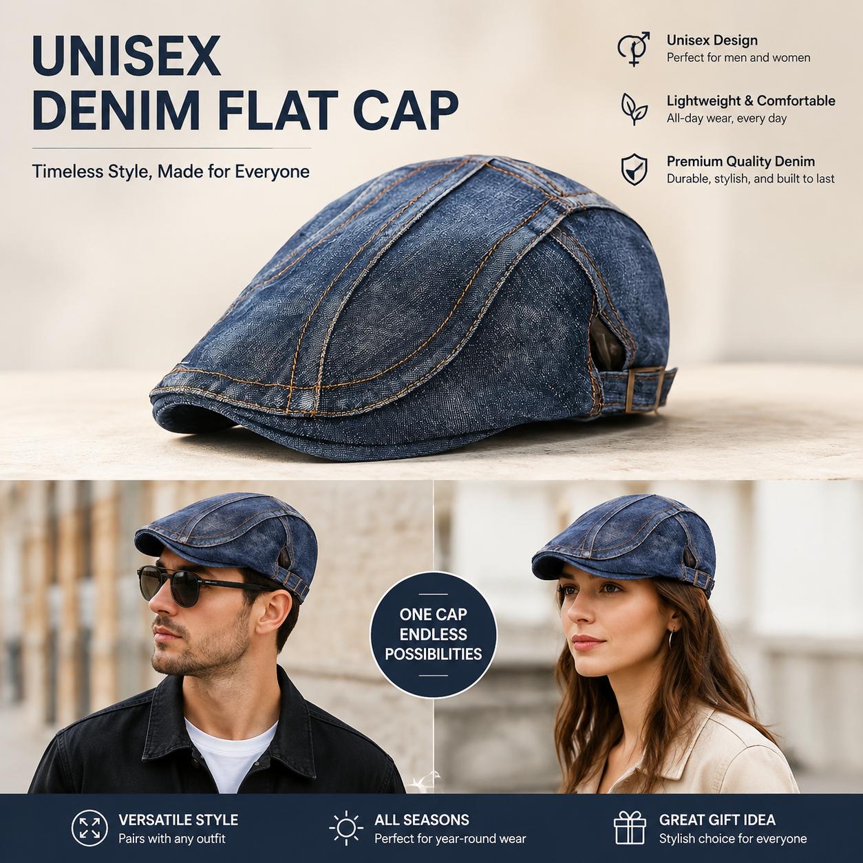 Women's Vintage Washed Neutral Denim Beret - Adjustable Daxiao Denim Fabric Hat, Solid Color, Easy Styling for Everyday Fashion Outfits, Clothes Accessories, Accessories For Women Women's Vintage Washed Neutral Denim Beret - Adjustable Daxiao Denim Fabric Hat, Solid Color, Easy Styling for Everyday Fashion Outfits, Clothes Accessories, Accessories For Women