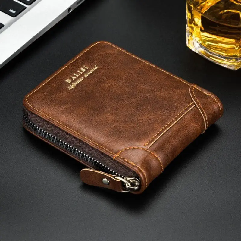 2026 New Men's Bifold Wallet - PU Leather, Retro Style Short Mens Wallet, Zipper Card Holder, Coin Storage Money Bag, Men's Accessories, Do Not Wash, Summervibes backtoschool