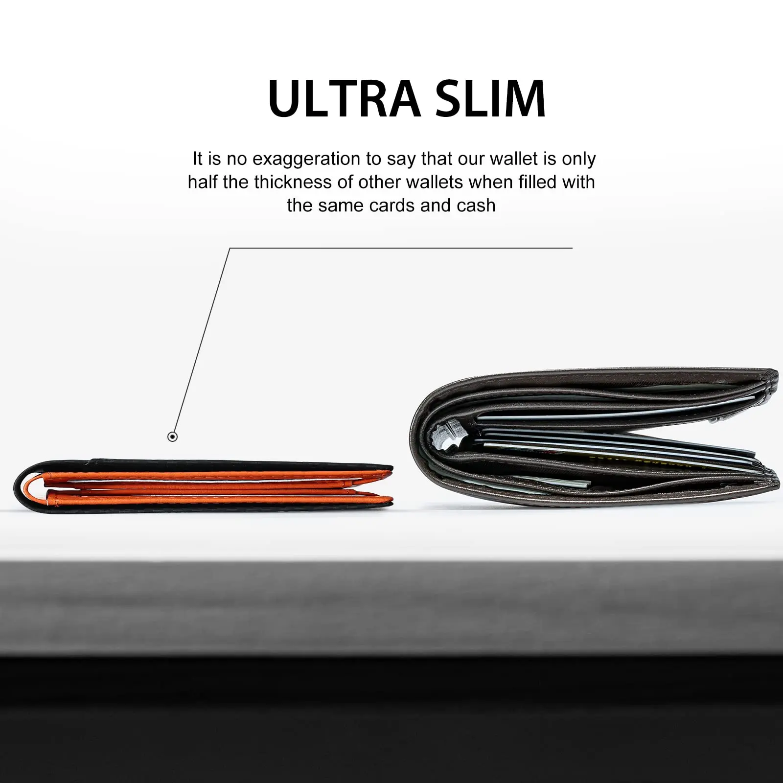 GSOIAX Slim RFID Blocking Bifold Leather Wallet, Carbon Fiber Black
