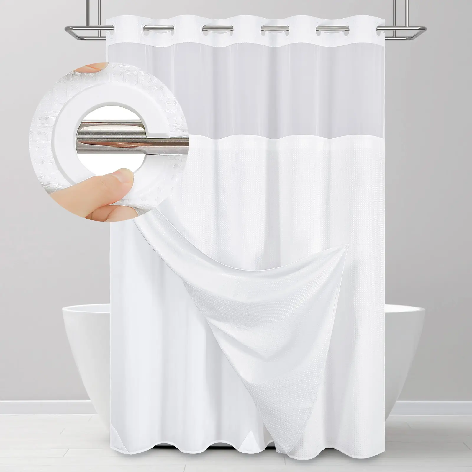Cartivoe™ No-Hook Waffle Shower Curtain Set With Liner | Elegant Bathroom Upgrade